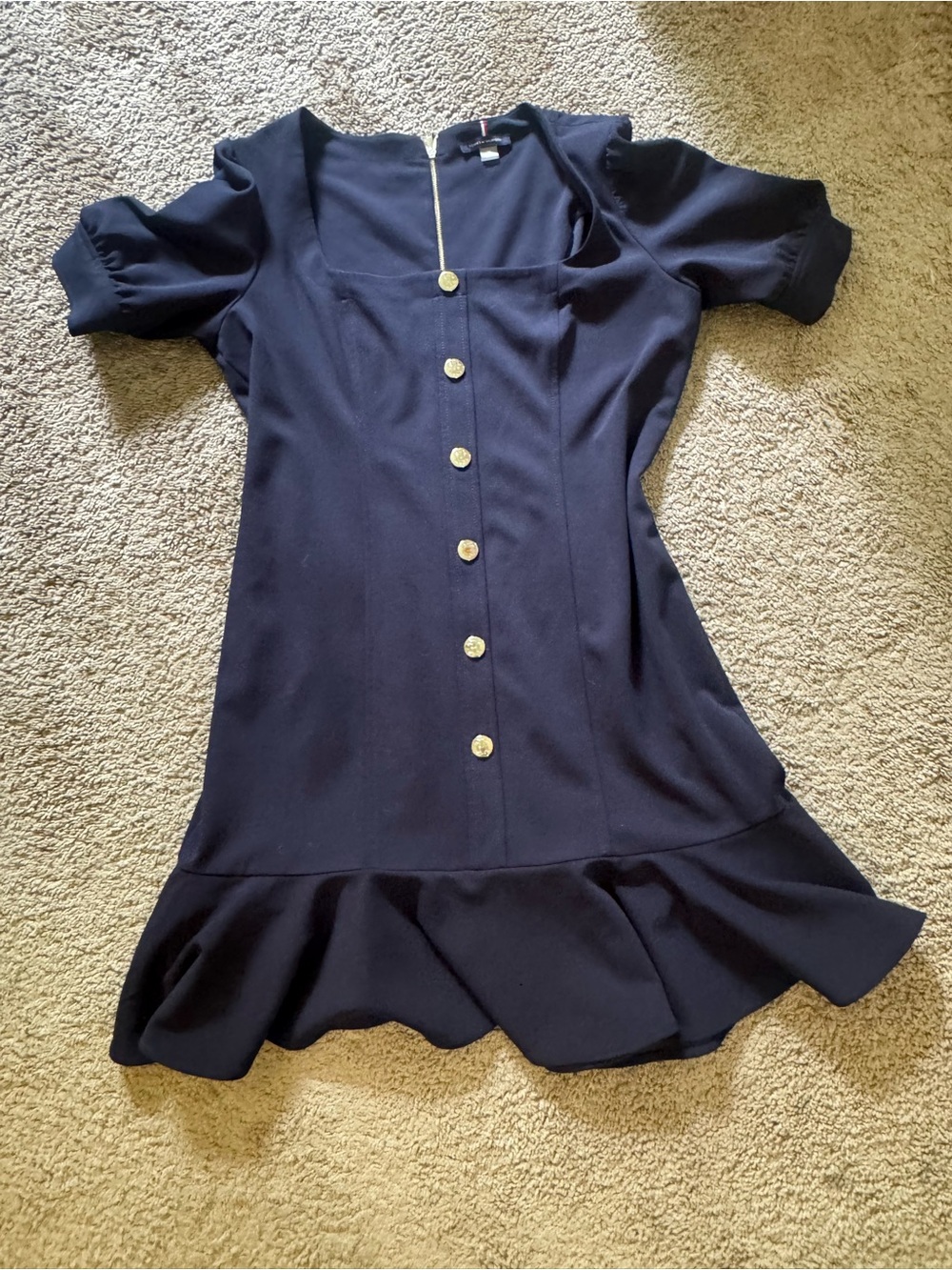 Tommy Hilfiger Navy Square-Neck Button Mini Dress
